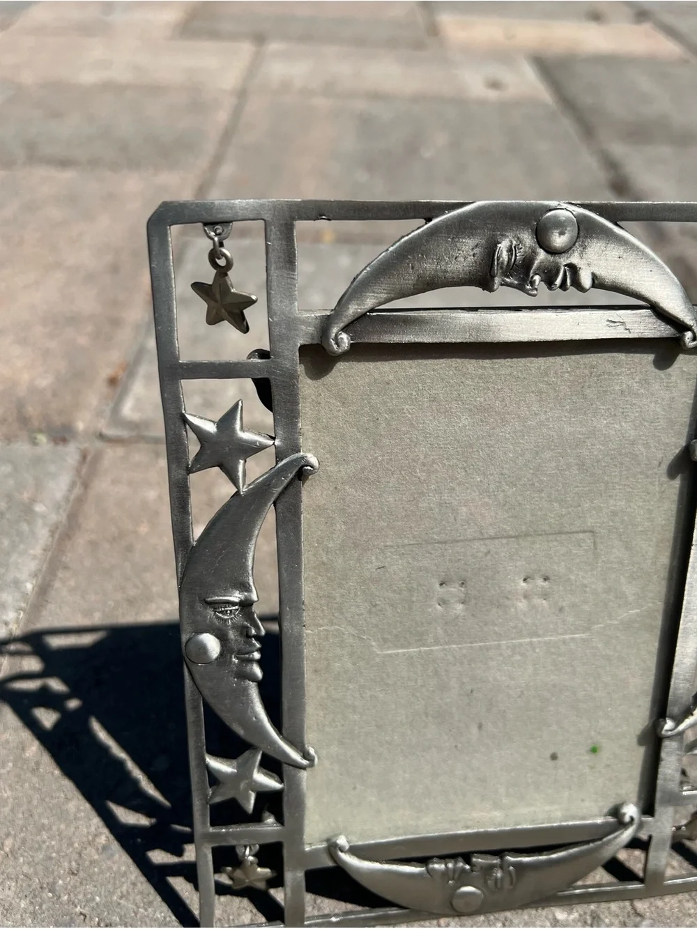 Vintage Pewter Celestial Picture Frame | Man in the Moon & Star Cutout Frame